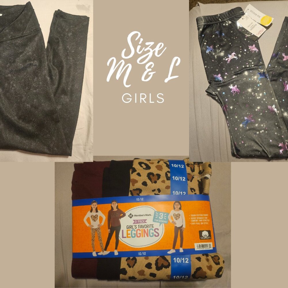 LOT OF FIVE (5) Girls Leggings, size M/L 10/12 and 12/14 NWT
